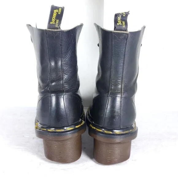 Dr. Martens Women's VTG Clemency US7,5? Smooth Black Leather LaceUp Heels Boots