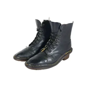 Dr. Martens Women's VTG Clemency US7,5? Smooth Black Leather LaceUp Heels Boots