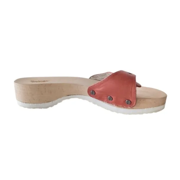 Dr Scholl's Classic Original Slide Sandal in Heritage Red Leather 70s Indie Boho