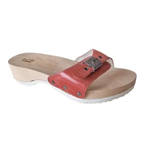 Dr Scholl's Classic Original Slide Sandal in Heritage Red Leather 70s Indie Boho