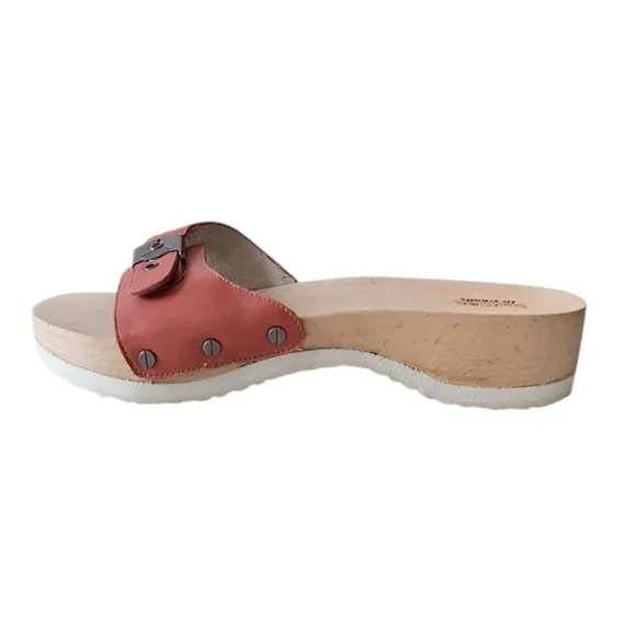 Dr Scholl's Classic Original Slide Sandal in Heritage Red Leather 70s Indie Boho