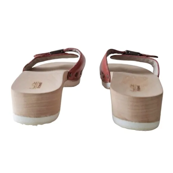 Dr Scholl's Classic Original Slide Sandal in Heritage Red Leather 70s Indie Boho