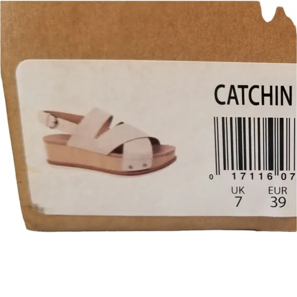 Dr Scholl's Sandals Wood Platform Leather Off White Metallic Buckle Slingback 9