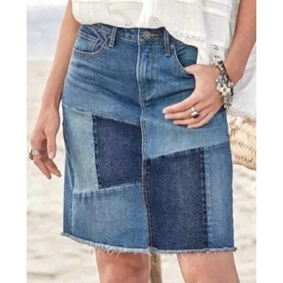 Driftwood Anthro Saydi Patchwork Denim Jean Boho Hippie A line skirt womens 26 4