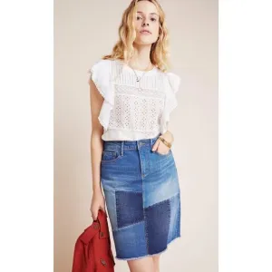 Driftwood Anthro Saydi Patchwork Denim Jean Boho Hippie A line skirt womens 26 4