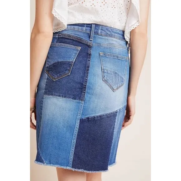 Driftwood Anthro Saydi Patchwork Denim Jean Boho Hippie A line skirt womens 26 4
