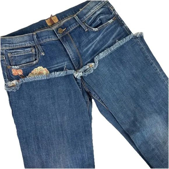 Driftwood Anthropologie Eva Floral Embroidered Mid Rise Stretch Flare Jeans 31