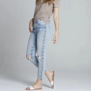 Driftwood Gizelle Embroidered Girlfriend Skinny Distressed Jeans
