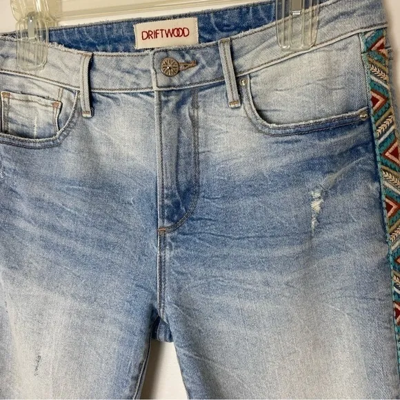 Driftwood Gizelle Embroidered Girlfriend Skinny Distressed Jeans
