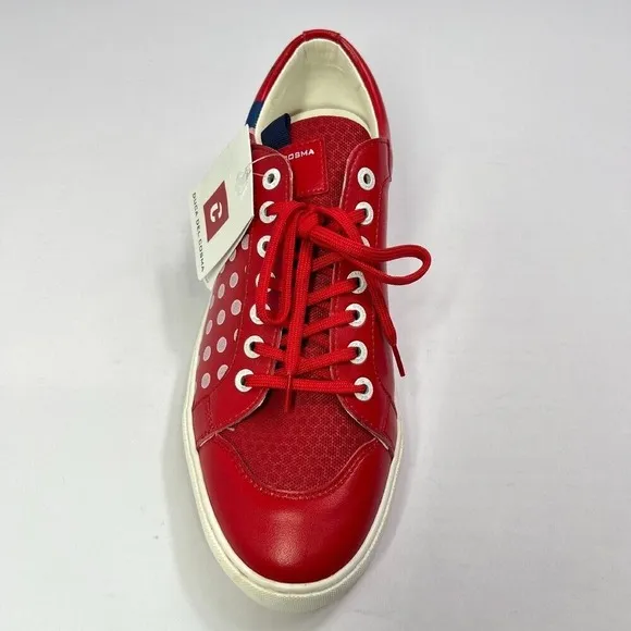 Duca Del Cosma Leather Sneakers Polka Dot Casual Shoes Red White Size