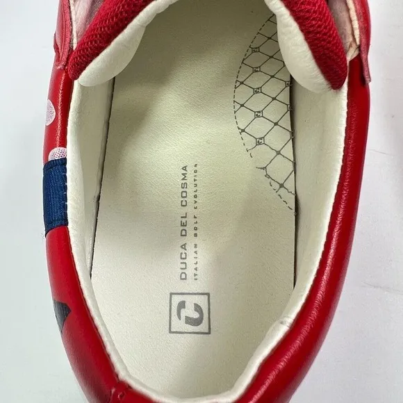 Duca Del Cosma Leather Sneakers Polka Dot Casual Shoes Red White Size