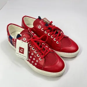 Duca Del Cosma Leather Sneakers Polka Dot Casual Shoes Red White Size