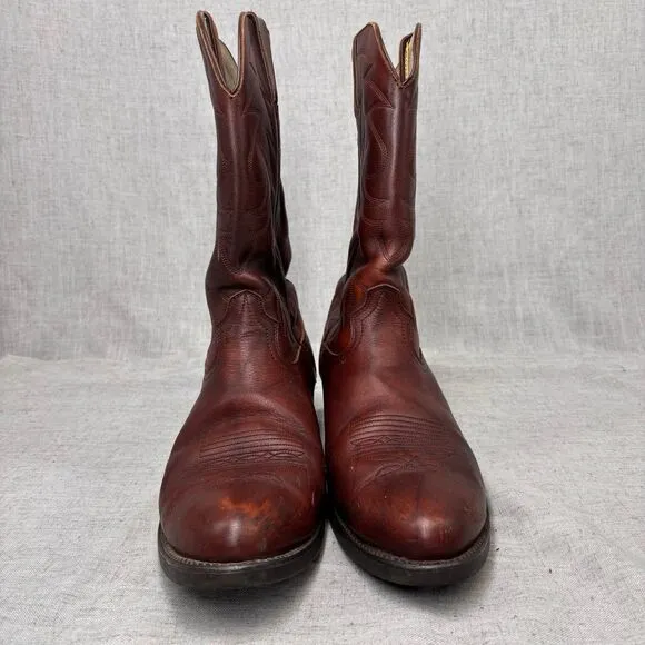 Durango Cowboy Boots Brown Leather Top Stitching Western Pull On Men's 13 D