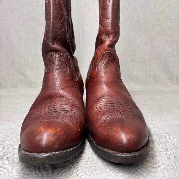 Durango Cowboy Boots Brown Leather Top Stitching Western Pull On Men's 13 D