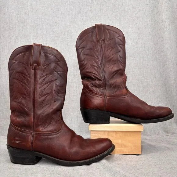 Durango Cowboy Boots Brown Leather Top Stitching Western Pull On Men's 13 D