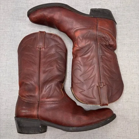 Durango Cowboy Boots Brown Leather Top Stitching Western Pull On Men's 13 D