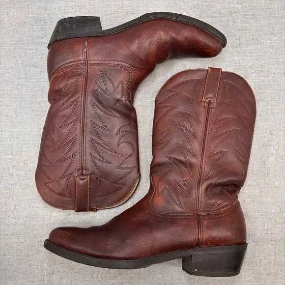Durango Cowboy Boots Brown Leather Top Stitching Western Pull On Men's 13 D