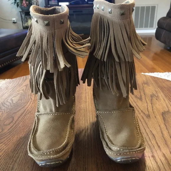 Durango Tan Leather Women's Boots Cognac Micro Boho Casual Flat Botos EUC