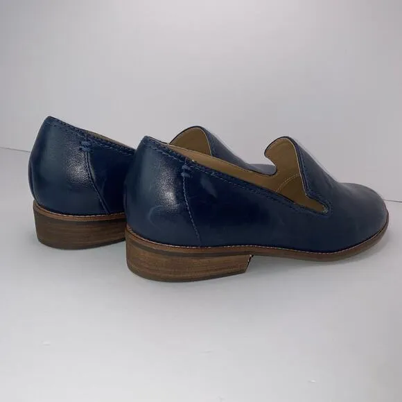 Earth Stedna Women's Edna Navy Leather Round Toe Casual Slip-On Flat Loafers 7