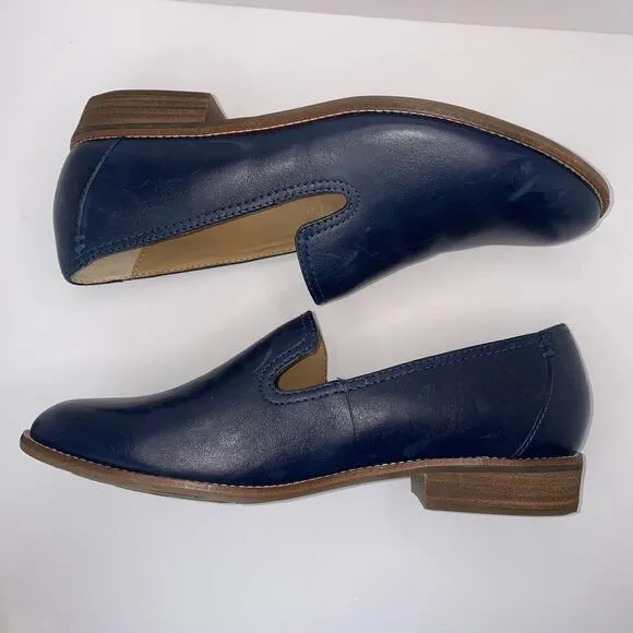 Earth Stedna Women's Edna Navy Leather Round Toe Casual Slip-On Flat Loafers 7