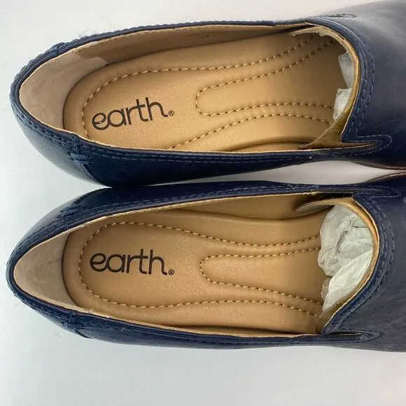 Earth Stedna Women's Edna Navy Leather Round Toe Casual Slip-On Flat Loafers 7