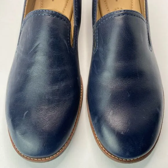 Earth Stedna Women's Edna Navy Leather Round Toe Casual Slip-On Flat Loafers 7