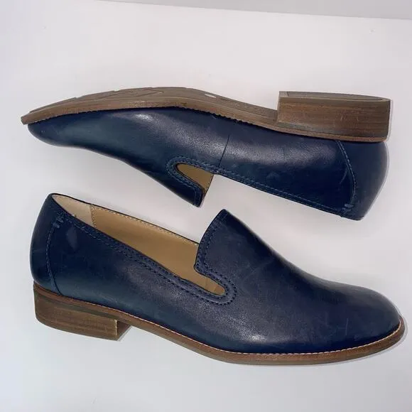 Earth Stedna Women's Edna Navy Leather Round Toe Casual Slip-On Flat Loafers 7