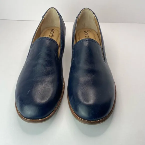 Earth Stedna Women's Edna Navy Leather Round Toe Casual Slip-On Flat Loafers 7