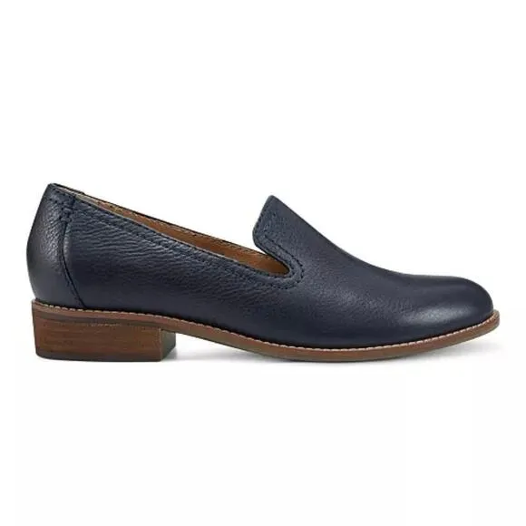 Earth Stedna Women's Edna Navy Leather Round Toe Casual Slip-On Flat Loafers 7