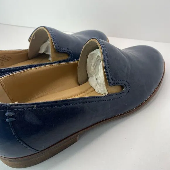 Earth Stedna Women's Edna Navy Leather Round Toe Casual Slip-On Flat Loafers 7
