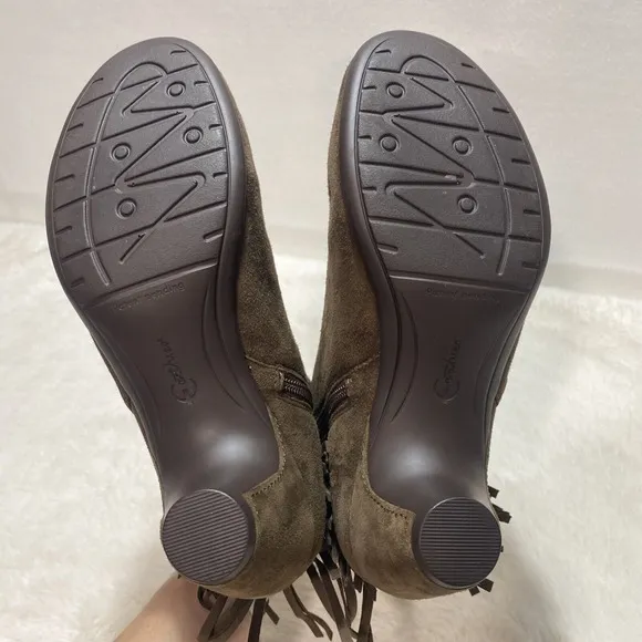 Earthies Women's Zurich Brown Fringe Suede Ankle Boots Sz 9B Festival Western