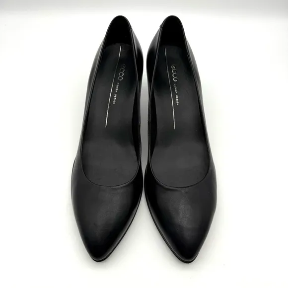 Ecco Black Pointy Sleek Leather Pump Shape 45 EU 40 US 9-9.5