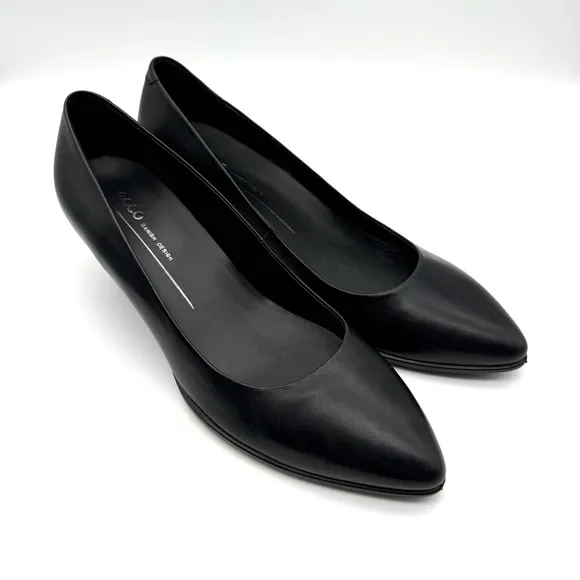 Ecco Black Pointy Sleek Leather Pump Shape 45 EU 40 US 9-9.5