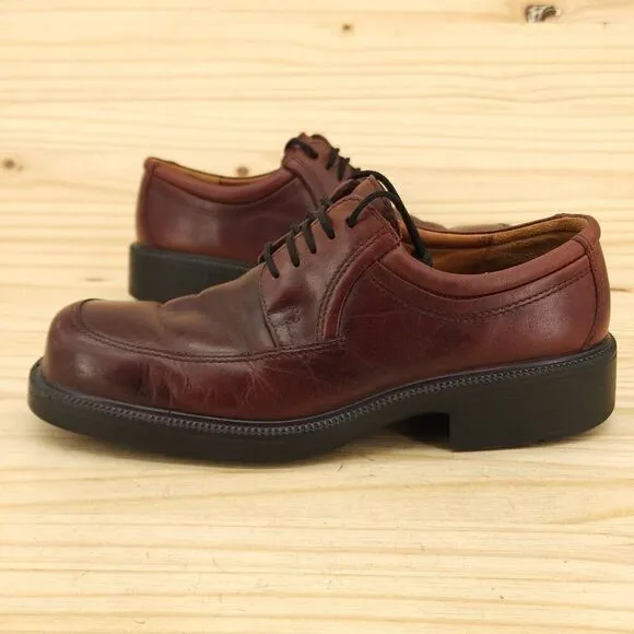 Ecco City Mens Casual Oxfords Sz 8 Brown Leather Work Dress Shoes Y2K