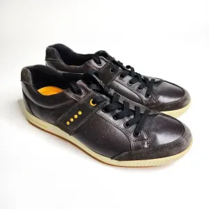 ECCO Shoes Street Golf Sneakers Spikeless Athletic Brown Leather Lace Up Size 9