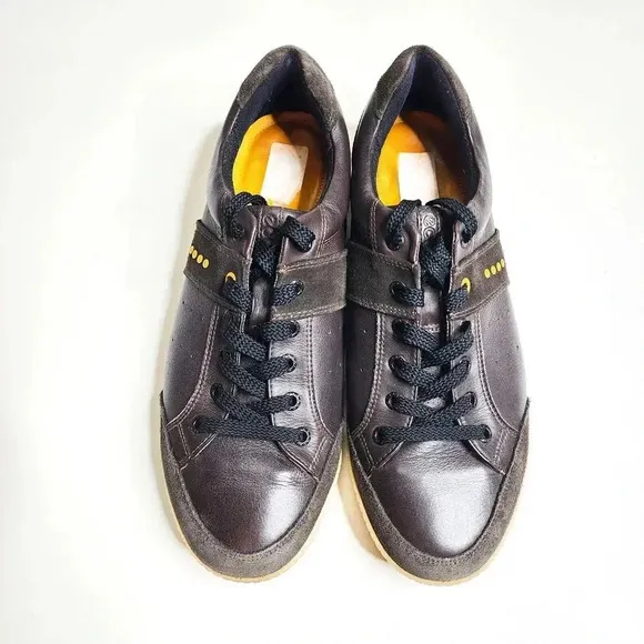 ECCO Shoes Street Golf Sneakers Spikeless Athletic Brown Leather Lace Up Size 9