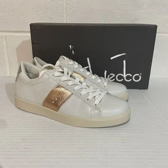 ECCO Street Lite Women's Leather Low Top Sneaker EU36/US 5-5.5 White/Bronze NIB
