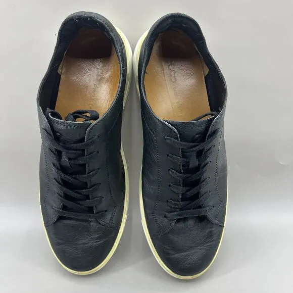 ECCO Street Tray Sneakers Men Size 10 10.5 US Black White Leather Comfort Shoes