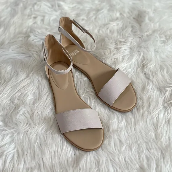 EILEEN FISHER 10 NEW Razz Tumbled Leather Ankle Strap Sandals in Chalk NIB NWT
