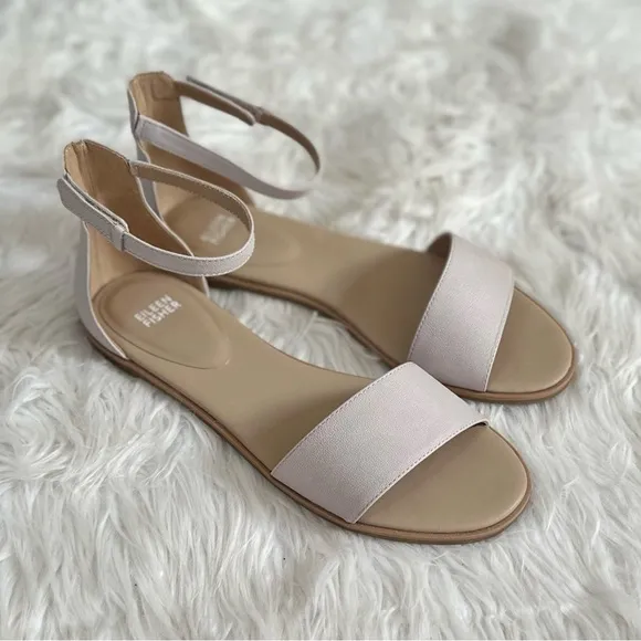 EILEEN FISHER 10 NEW Razz Tumbled Leather Ankle Strap Sandals in Chalk NIB NWT