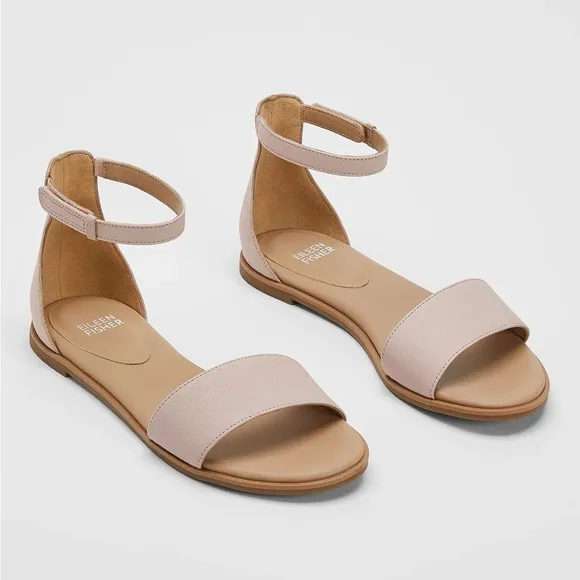 EILEEN FISHER 10 NEW Razz Tumbled Leather Ankle Strap Sandals in Chalk NIB NWT