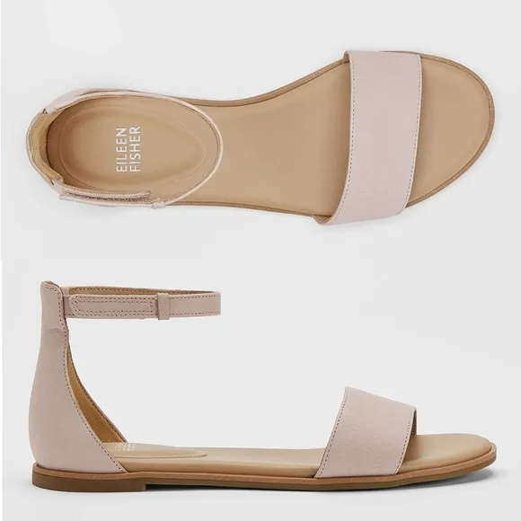 EILEEN FISHER 10 NEW Razz Tumbled Leather Ankle Strap Sandals in Chalk NIB NWT