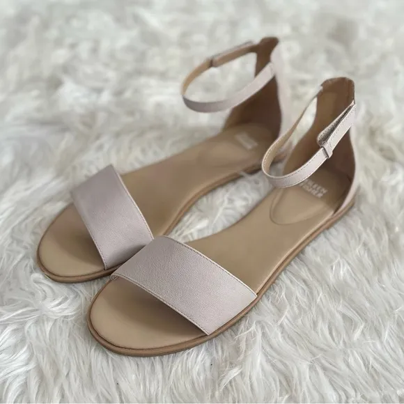 EILEEN FISHER 10 NEW Razz Tumbled Leather Ankle Strap Sandals in Chalk NIB NWT