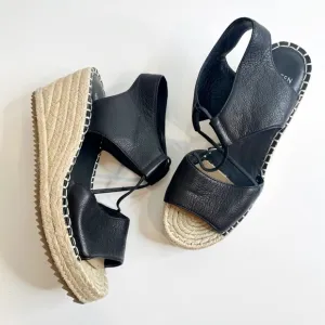 Eileen Fisher Agnes Slip On Espadrilles Wedge Sandals Black Leather Women's 7