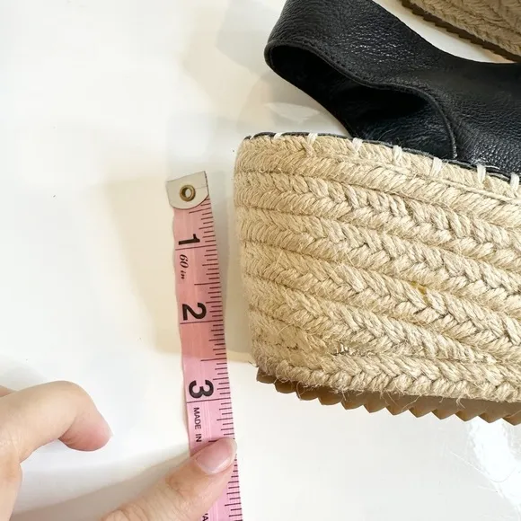 Eileen Fisher Agnes Slip On Espadrilles Wedge Sandals Black Leather Women's 7