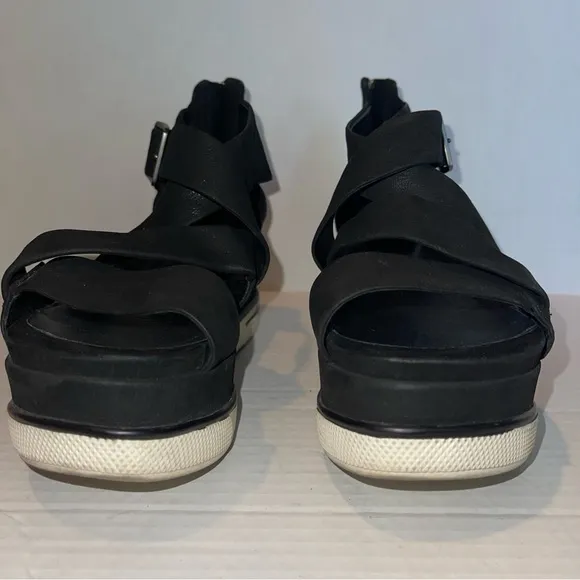 Eileen Fisher Boost Wedge Black Platform Sandal Sz 7.5