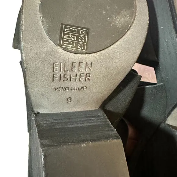 EILEEN FISHER Dote Wedge Sandals  Shoes Heels. Jet Black size 9