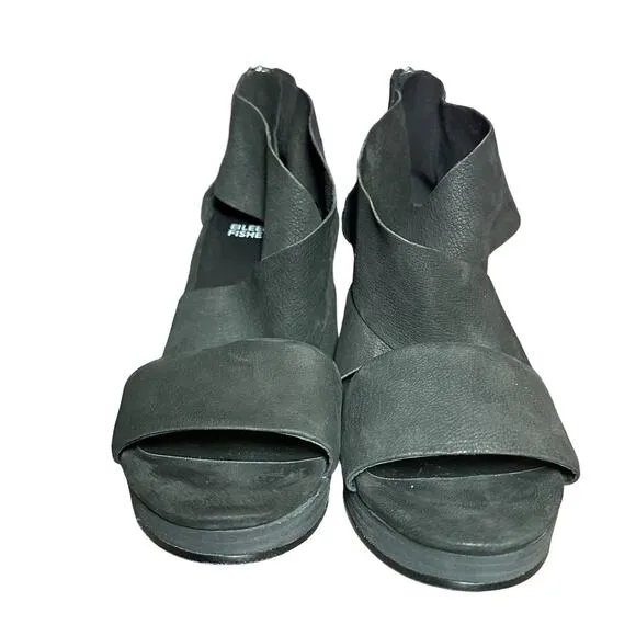 EILEEN FISHER Dote Wedge Sandals  Shoes Heels. Jet Black size 9
