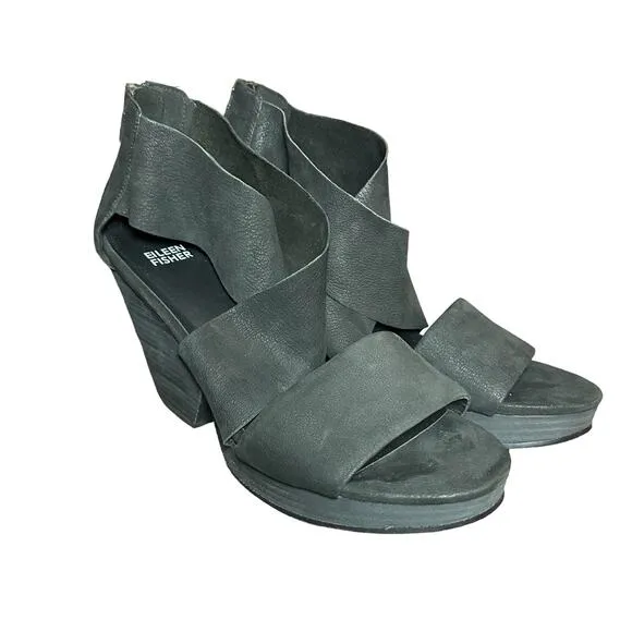 EILEEN FISHER Dote Wedge Sandals  Shoes Heels. Jet Black size 9
