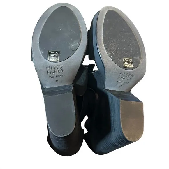 EILEEN FISHER Dote Wedge Sandals  Shoes Heels. Jet Black size 9